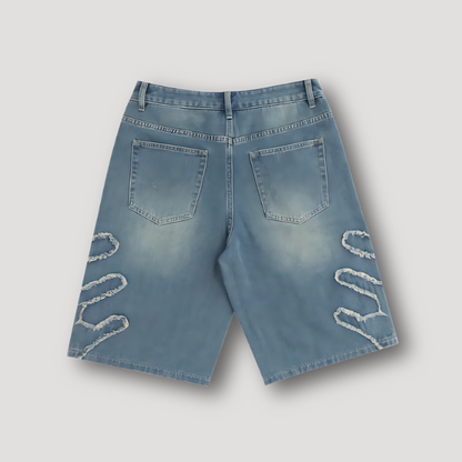 Klassiek Blauw Denim Vervaagd Wing Borduurwerk Shorts Mannen