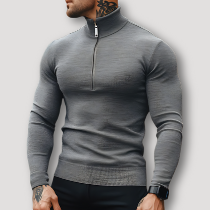 Quarter Zip Muscle Fit Pullover Sweater