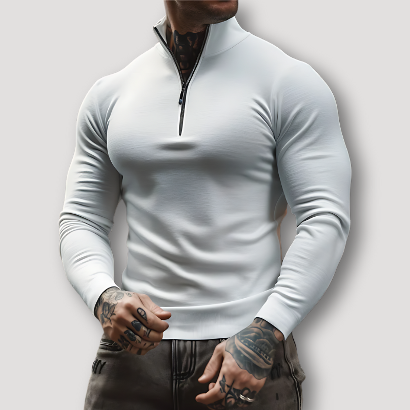 Quarter Zip Muscle Fit Pullover Sweater