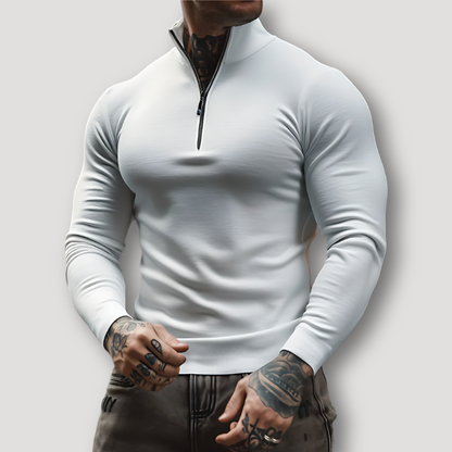 Quarter Zip Muscle Fit Pullover Sweater