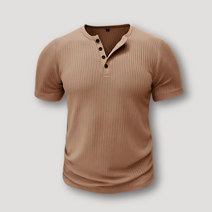 Geribd Gebreid Korte Mouw Henley Shirt