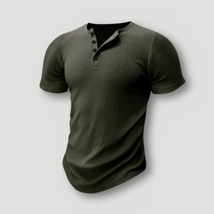 Geribd Gebreid Korte Mouw Henley Shirt