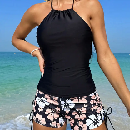 Halter Neck Top Gebloemd Swim Shorts Tankini Set