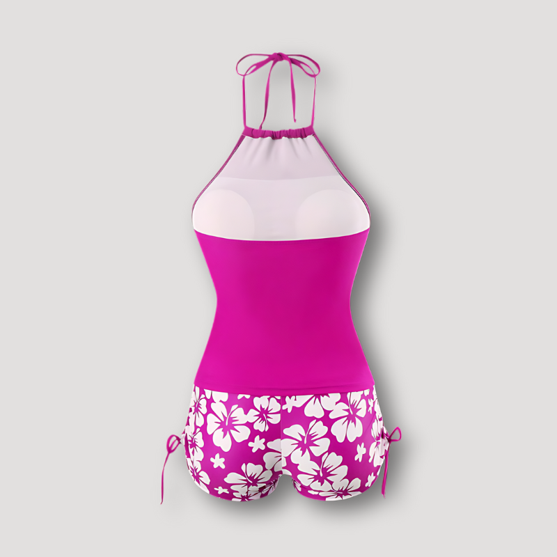 Halter Neck Top Gebloemd Swim Shorts Tankini Set