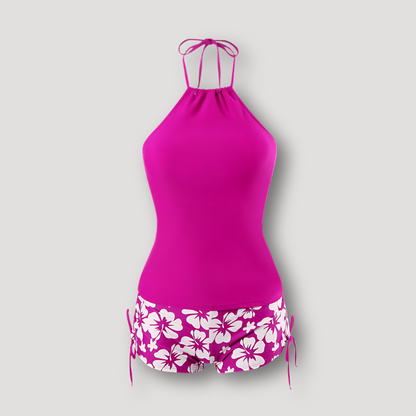 Halter Neck Top Gebloemd Swim Shorts Tankini Set