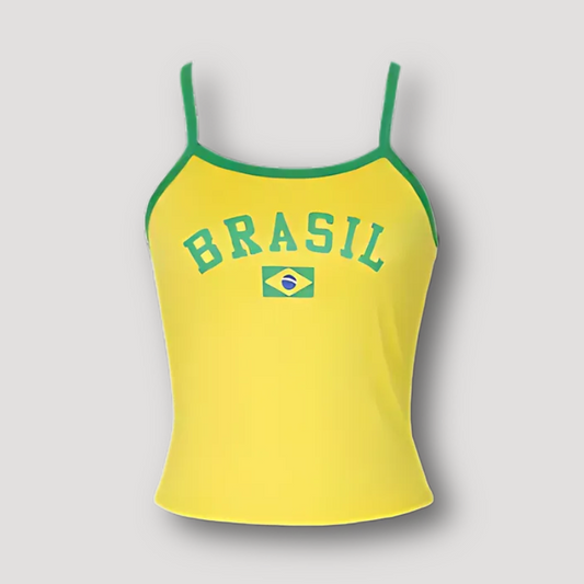 Sportief "Brasil" Druk Geel Afgesneden Tank Top