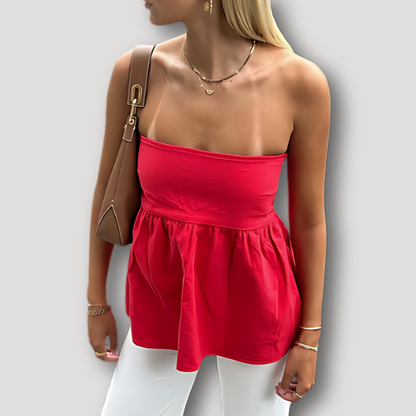 Empire Waist Vloeiende Strapless Peplum Tube Top