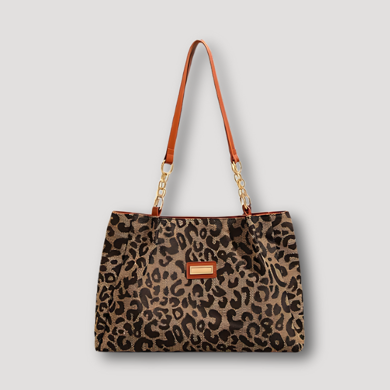 Tote Bag Leren Luipaardprint Metalen Accenten