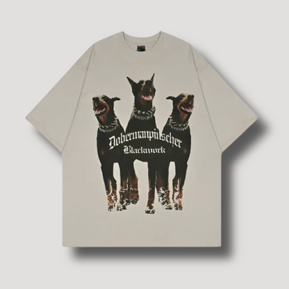 Oversized Driedubbel Doberman Grafisch T-shirt