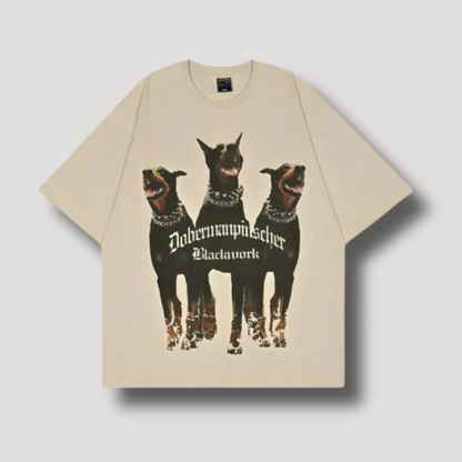 Oversized Driedubbel Doberman Grafisch T-shirt