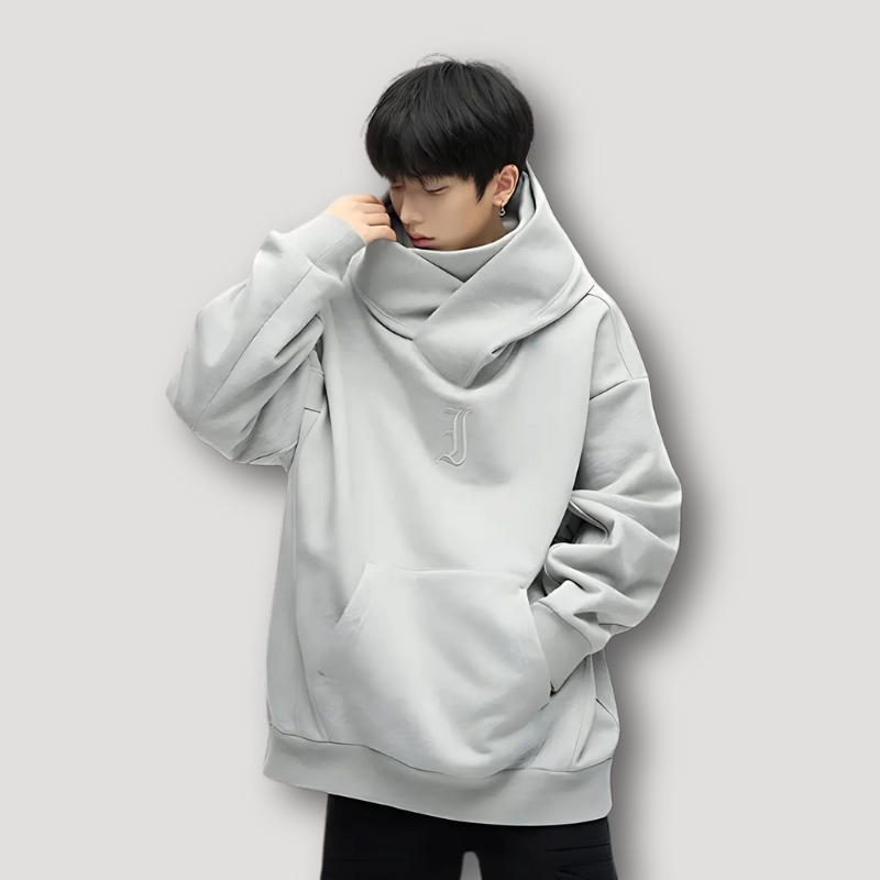 'J' Borduurwerk Minimalistisch High Collar Oversized Baggy Hoodie