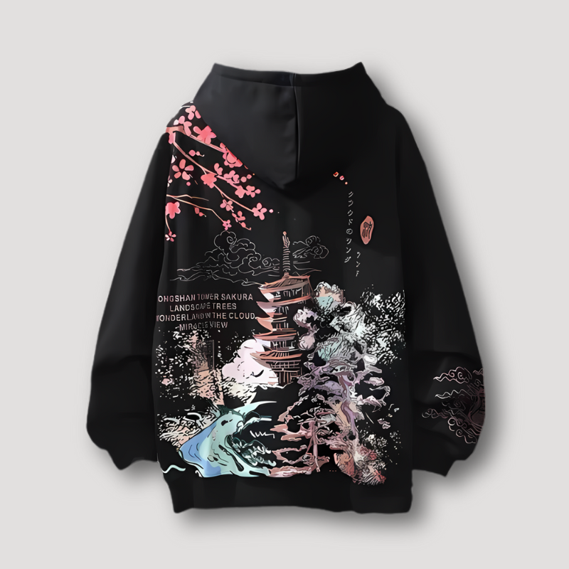 Japanse Sakura Bold Grafische Afdruk Hoodie