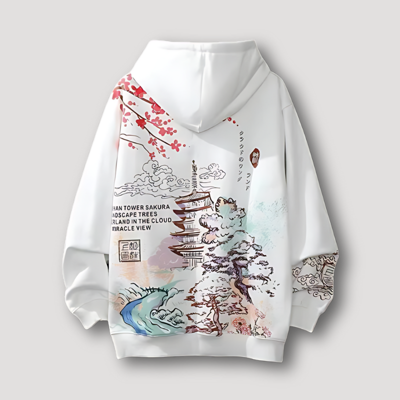 Japanse Sakura Bold Grafische Afdruk Hoodie