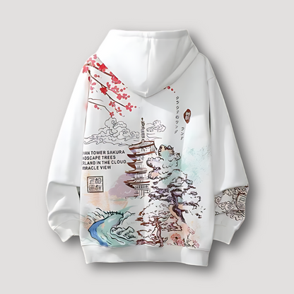 Japanse Sakura Bold Grafische Afdruk Hoodie