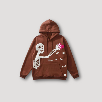 Skelet Hart Dief Embroidery Graphic Hoodie