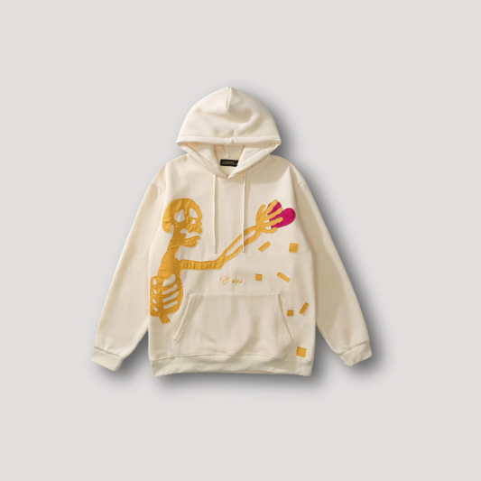 Skelet Hart Dief Embroidery Graphic Hoodie