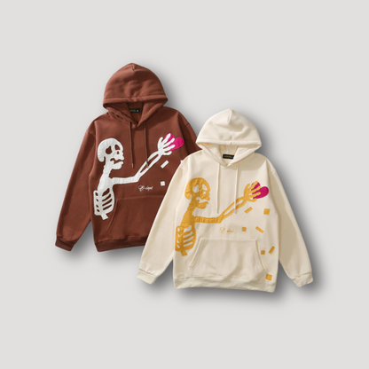 Skelet Hart Dief Embroidery Graphic Hoodie