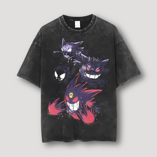 Grafische Gengar T-shirt - Washed - Zwarte Anime Shirt