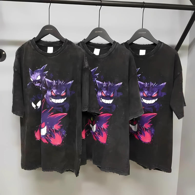 Grafische Gengar T-shirt - Washed - Zwarte Anime Shirt