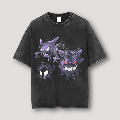 Grafische Gengar T-shirt - Washed - Zwarte Anime Shirt