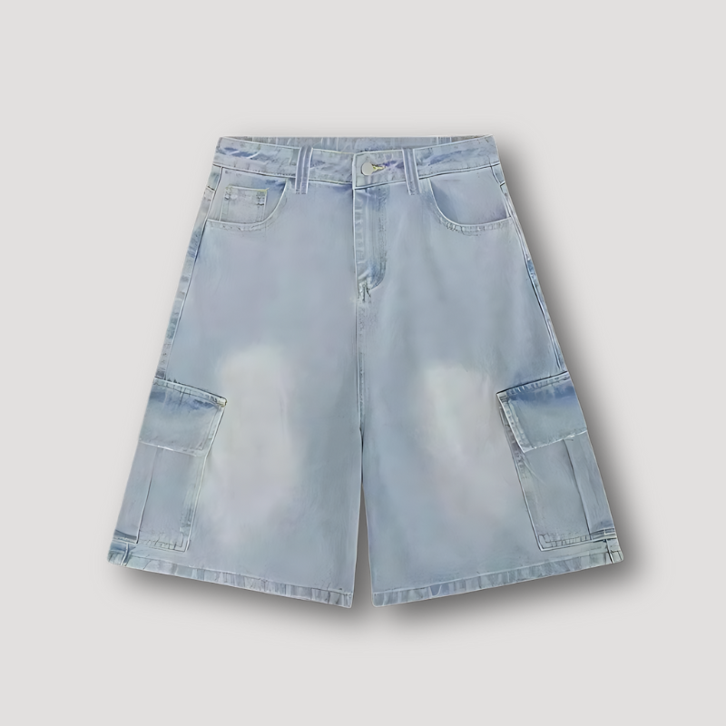 Casual Licht Gewassen Denim Loose Fit Cargo Jorts