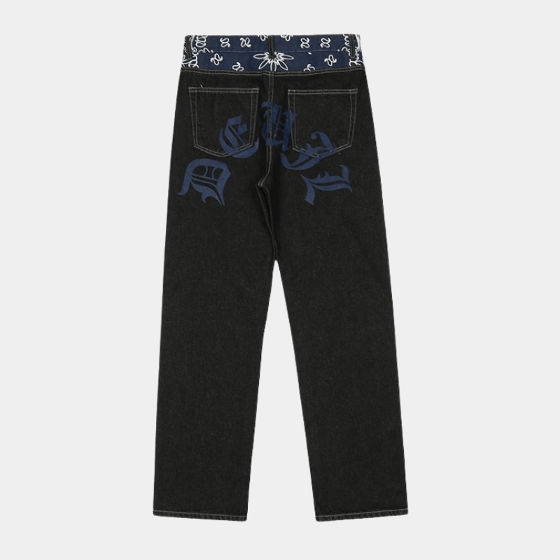 Y2K Bandana Patchwork Jeans - Denim streetwear voor mannen