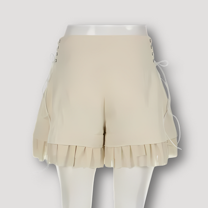 Lace Up Korset Geïnspireerd Ruffled Highwaisted Shorts