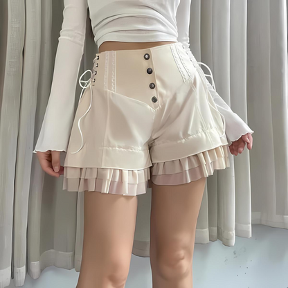 Lace Up Korset Geïnspireerd Ruffled Highwaisted Shorts