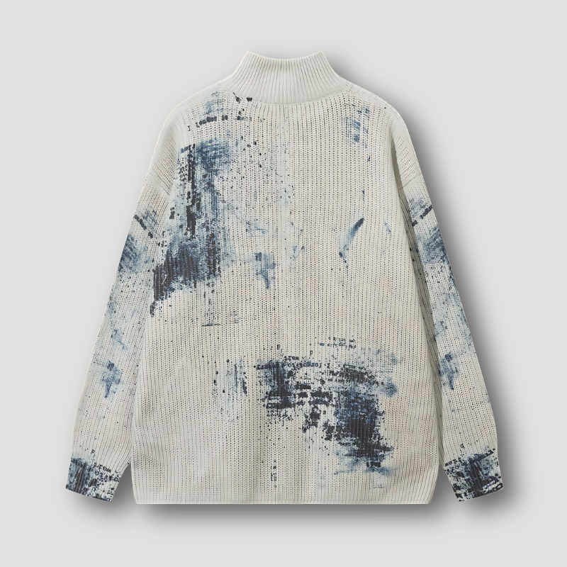 Ribtricot Abstract Grafisch Bedrukt Wafel Zip Up Sweater