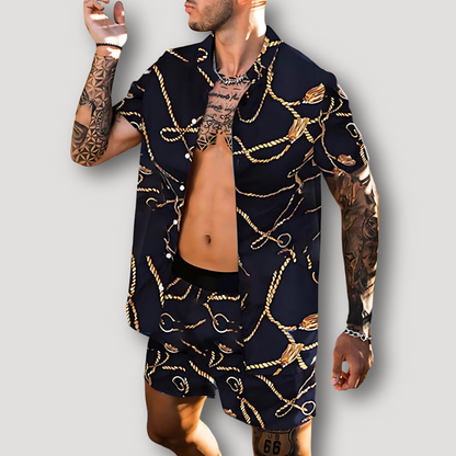 Levendige Grafische Prints Kraag Shirt Zomer Outfit Set