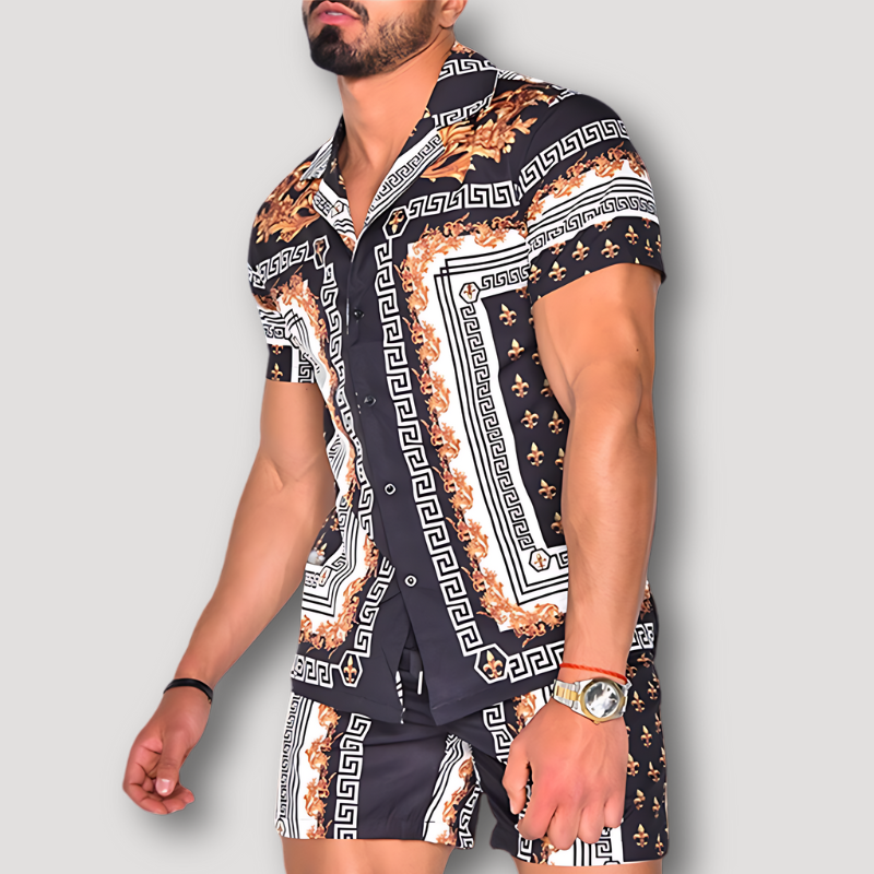 Levendige Grafische Prints Kraag Shirt Zomer Outfit Set