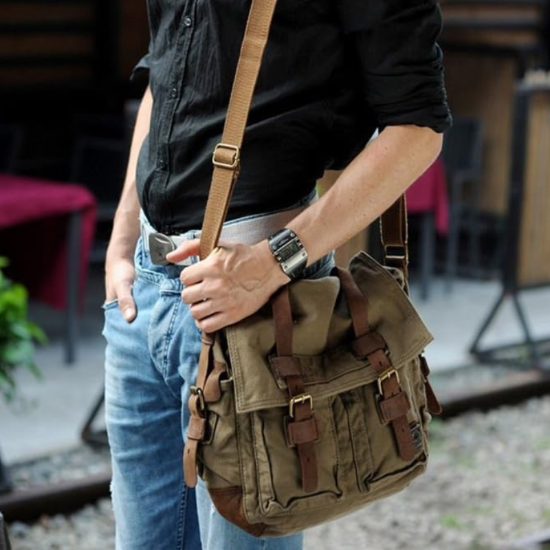 Vintage Robuust Canvas Stof Militaire Stijl Messenger Bag