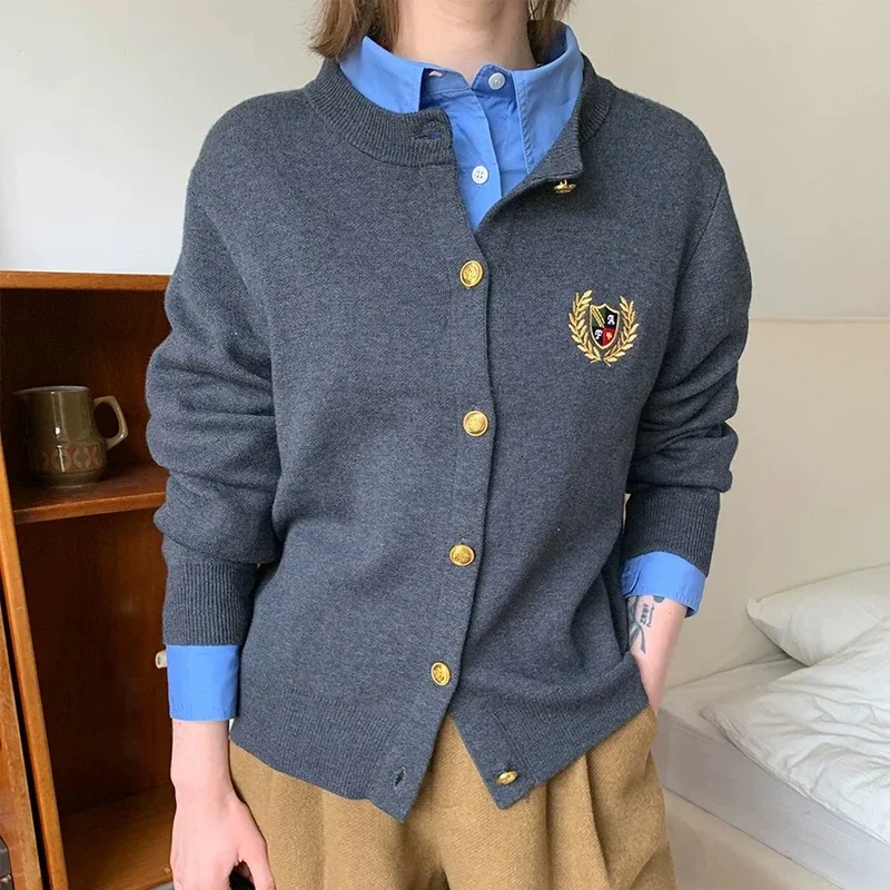 Gebreid Academie Logo Borduren Cardigan Sweater Dames