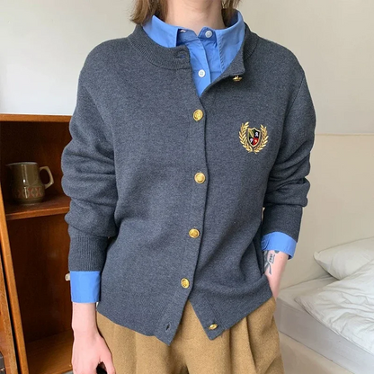 Gebreid Academie Logo Borduren Cardigan Sweater Dames