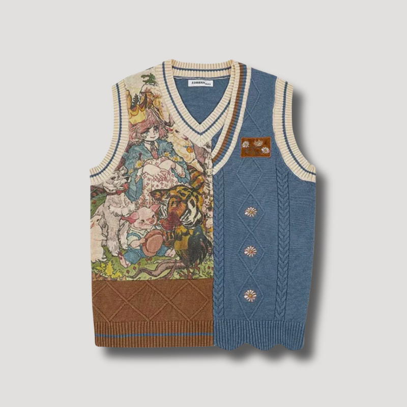 Y2K Vintage Cartoon Sweater Vest - Streetwear voor vrouwen