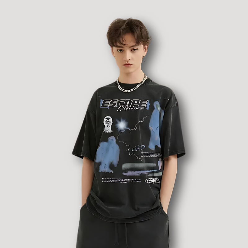 Schwarzes Abstraktes Weltraum Inspiriert Oversized Graphic Tee T Shirt