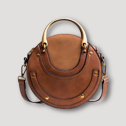 Vintage Compact Rond Leer Crossbody Handtas