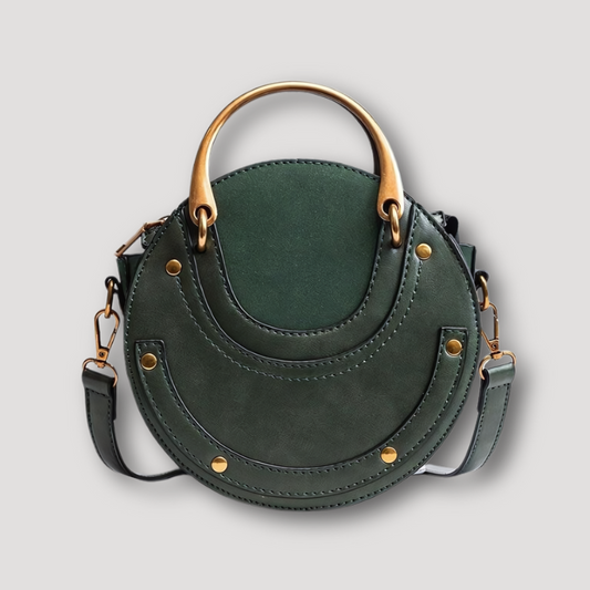 Vintage Compact Rond Leer Crossbody Handtas