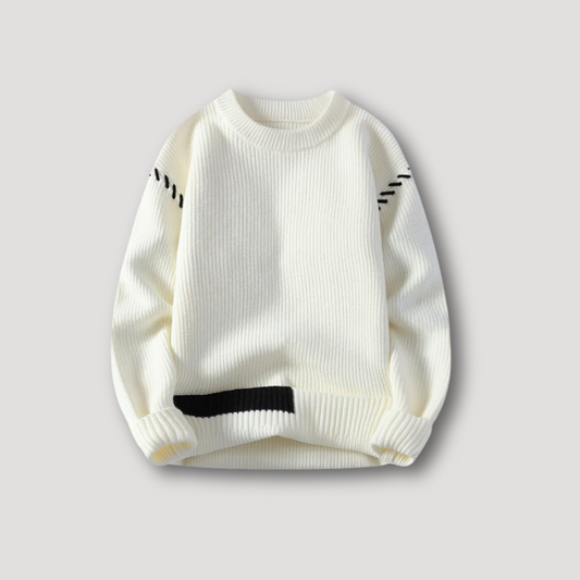 Gebreid Ribbelpatroon Crew Neck Kleurblok Sweater