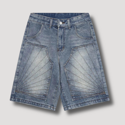 Y2k Patchwork Shorts Baggy - Streetwear blauw denim korte broek