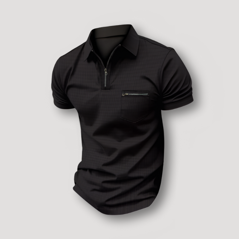 Wafel Gebreid Zip Up Korte Mouw Polo Shirt Heren