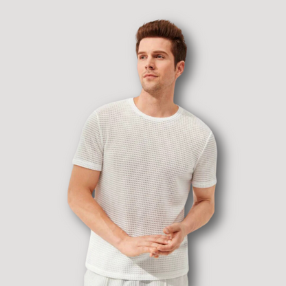 Wit Wafel Knit Zomer Crew Neck T Shirt Mannen