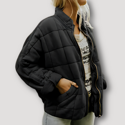 Zip Up Vierkant Raster Patroon Quilted Jas