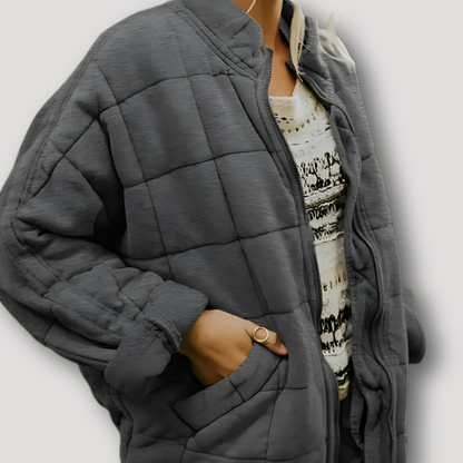 Zip Up Vierkant Raster Patroon Quilted Jas