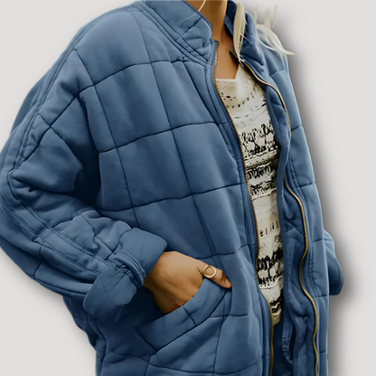 Zip Up Vierkant Raster Patroon Quilted Jas