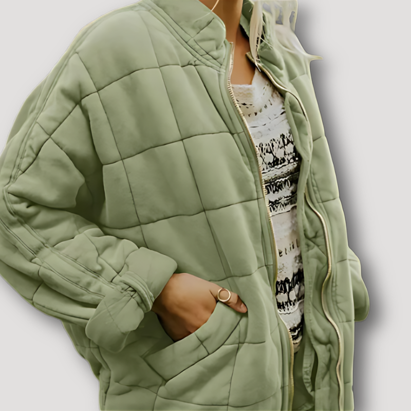 Zip Up Vierkant Raster Patroon Quilted Jas