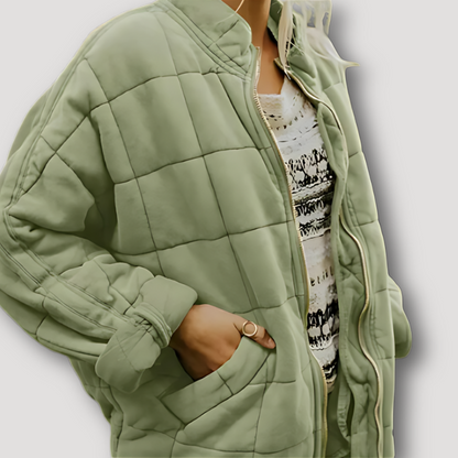 Zip Up Vierkant Raster Patroon Quilted Jas