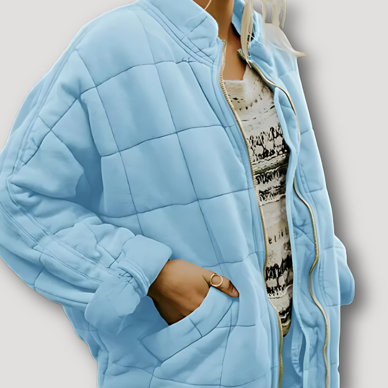 Zip Up Vierkant Raster Patroon Quilted Jas