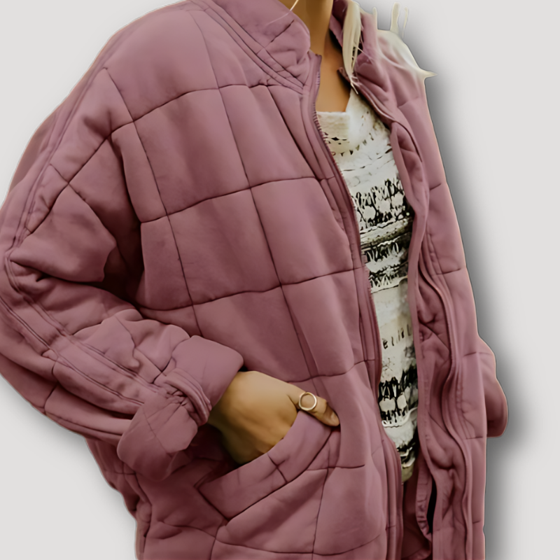 Zip Up Vierkant Raster Patroon Quilted Jas