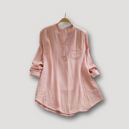 Zomer Linnen Lange Mouw V-hals Lange Blouse